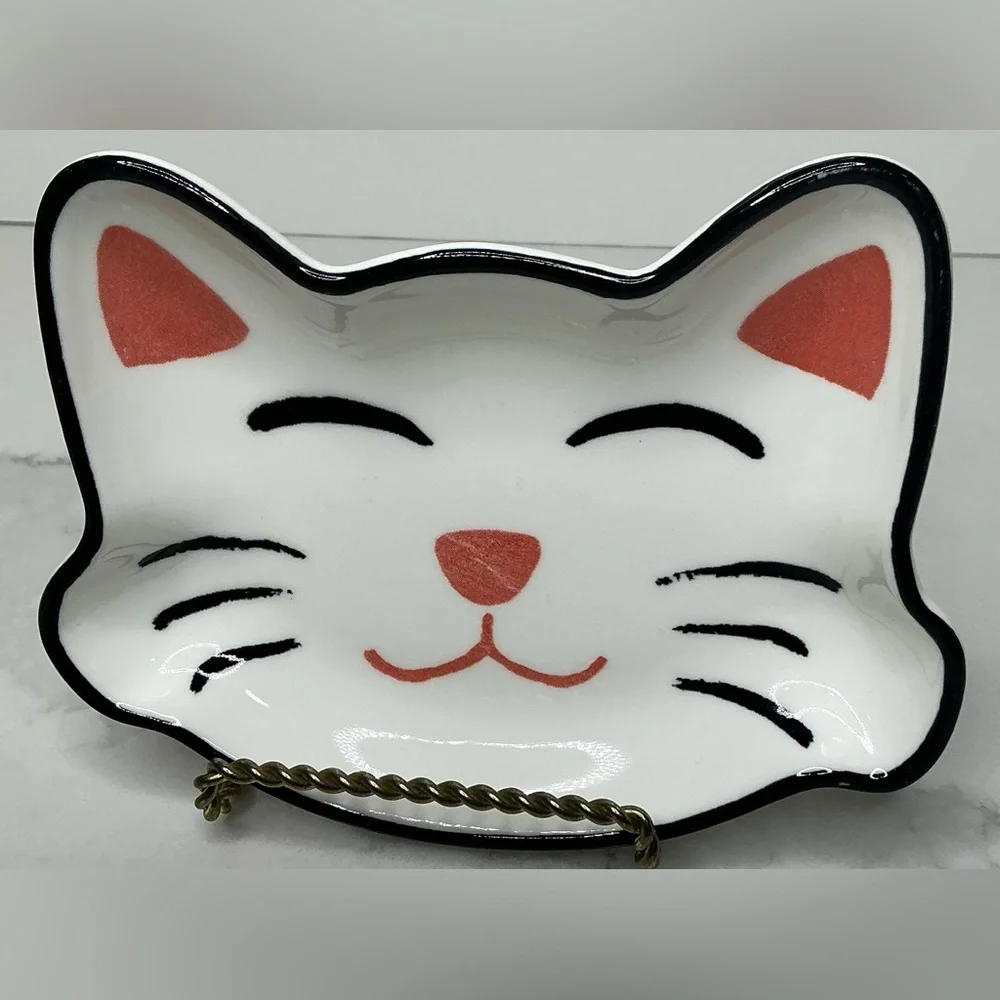 Prima Pets Cat Dish Pet Bowl White Cat Face Red Heart Nose Ceramic New